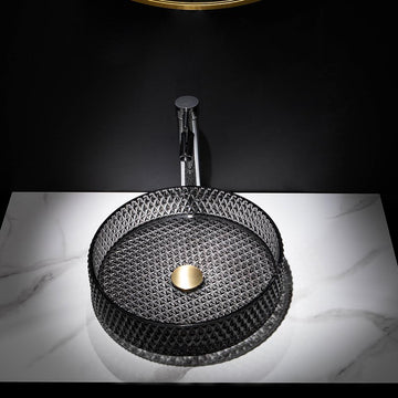 Vessel Transparent Diamond Shaped Crystal Glass Bathroom Wash Sink